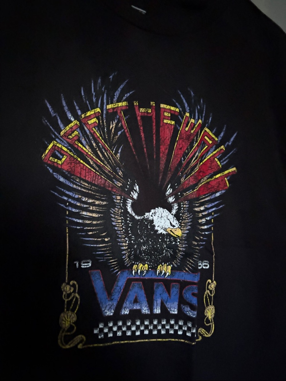 Vans Black Tee with Red, Blue and Yellow Eagle Graphic
